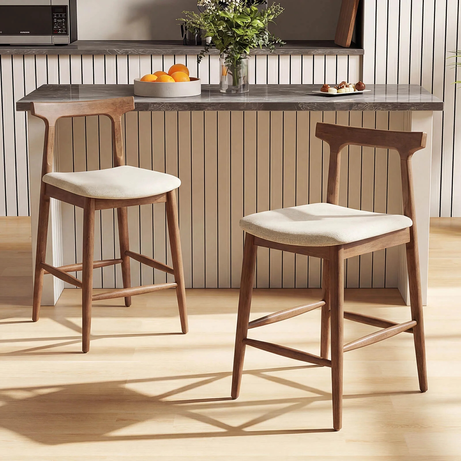 Costway 2PCS Counter Height Bar Stools with Curved Backs and Upholstered Cushioned Seats | Walmart (CA)