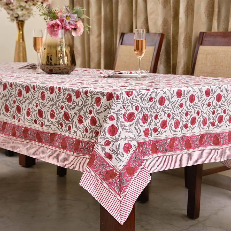 Ridhi -Sangria Red Cotton Tablecloth, Handblock Print Floral Table Cloth for Kitchen Dining Linen... | Amazon (US)