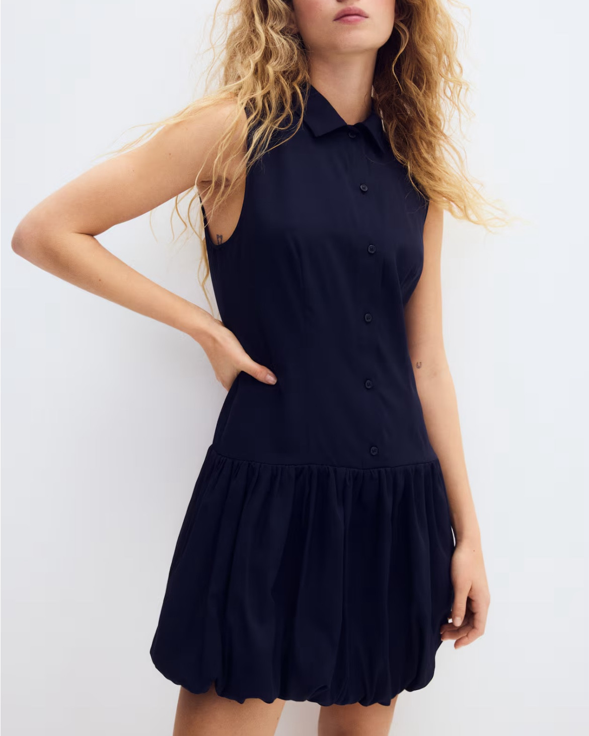 Navy bubble hem sleeveless shirt dress 

#LTKFindsUnder50 #LTKSeasonal