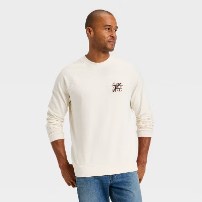 Men's Vintage French Terry Crewneck Sweatshirt - Goodfellow & Co™ Ivory L | Target