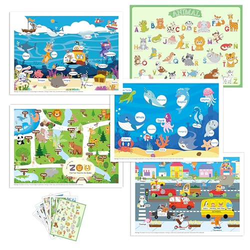 Disposable Placemats for Baby Toddlers, Plastic Sticky Table Mats Babies for Restaurants, Parties, Preschool& Dining Table– 5 Fun Designs Alphabet, Sea, Deep-Sea, Road, Zoo Animal,40 Pack 12x16 Inches | Amazon (US)
