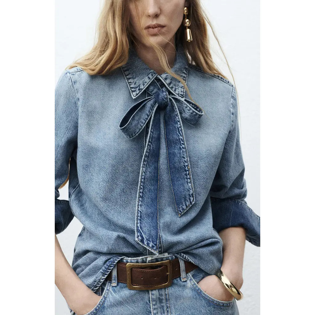 MANGO Lana Denim Shirt in Open Blue at Nordstrom, Size 4 | Nordstrom