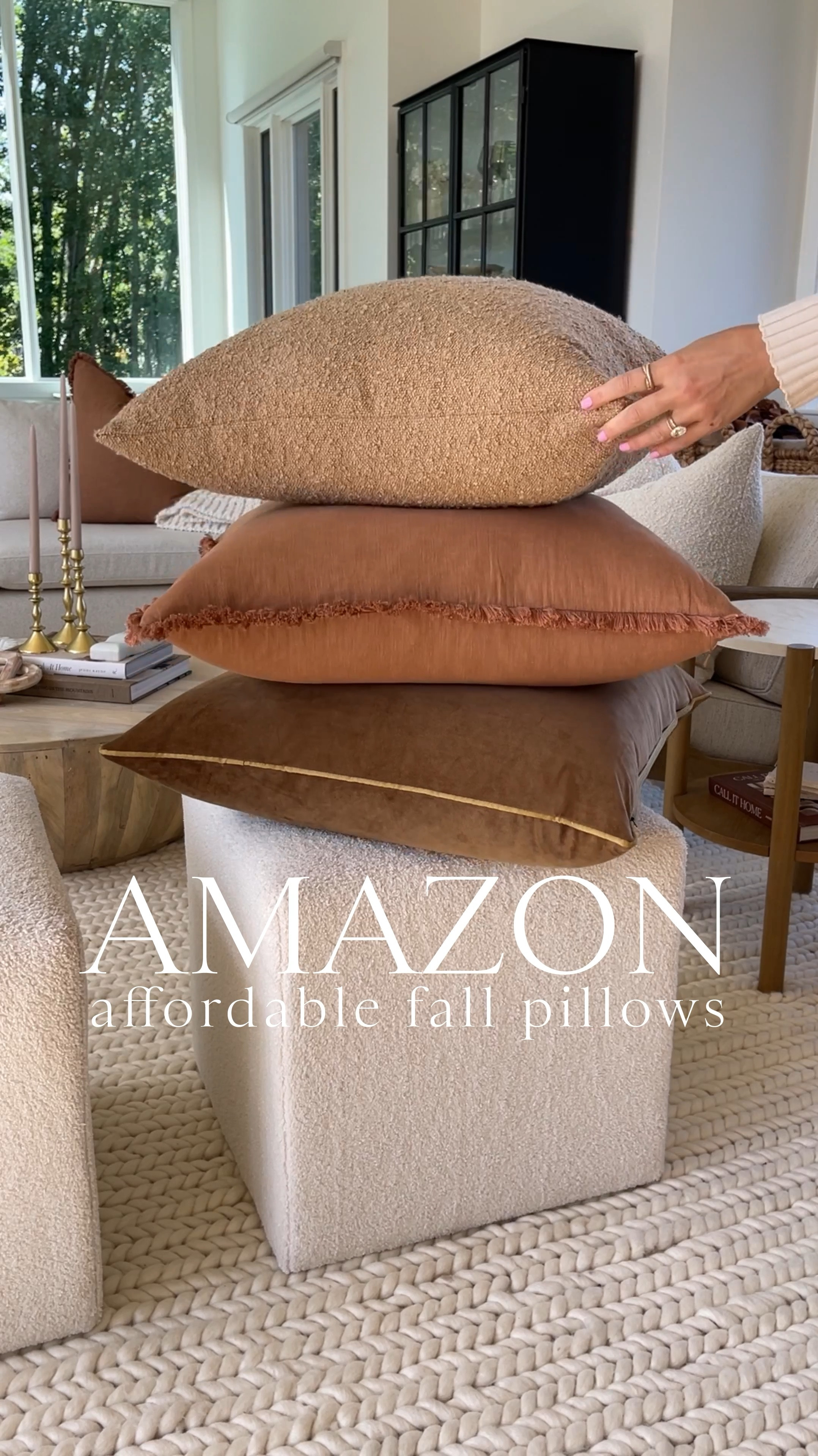 HOME \ affordable fall pillow covers from Amazon!🍂🤎 Showing three of my favorite brown options and how I style them in my home💁🏻‍♀️ The insert is also from Amazon. Make sure to size up for extra fluff and volume!! Pillow details👇🏻
+ velvet $17 / 24”x24”
+ linen 2 for $32 / 24”x24”
+ boucle $17 for / 22”x22”

Living room
Bedroom
Bed
accent chair 

#LTKHome #LTKVideo #LTKFindsUnder50