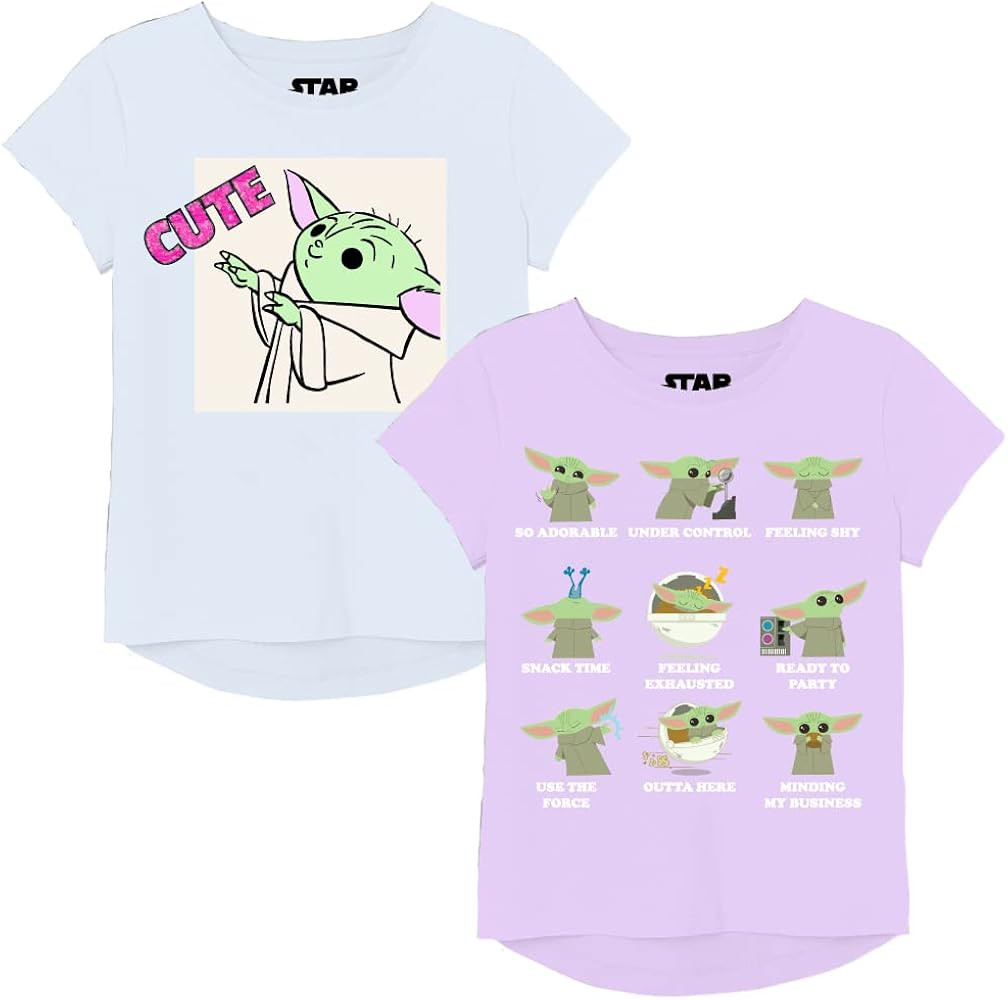 STAR WARS Baby Yoda Girls Glitter Graphic T-Shirts, 2-Pack, Sizes 4-18 - The Mandalorian The Chil... | Amazon (US)