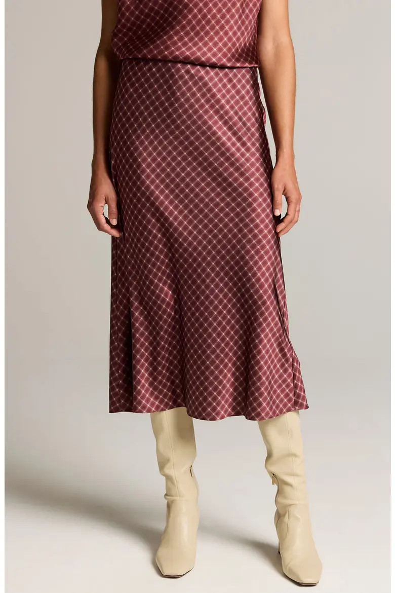 Vince Satin Midi Slip Skirt in Black Rose/oak Buff at Nordstrom, Size Small | Nordstrom