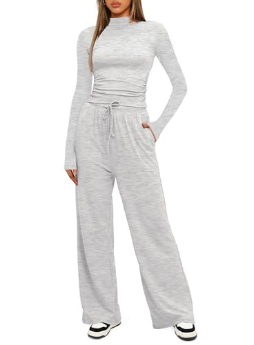 Darong Women's 2 Piece Outfits Lounge Sets Long Sleeve Mock Neck Tops High Wasited Wide Leg Pants... | Amazon (US)