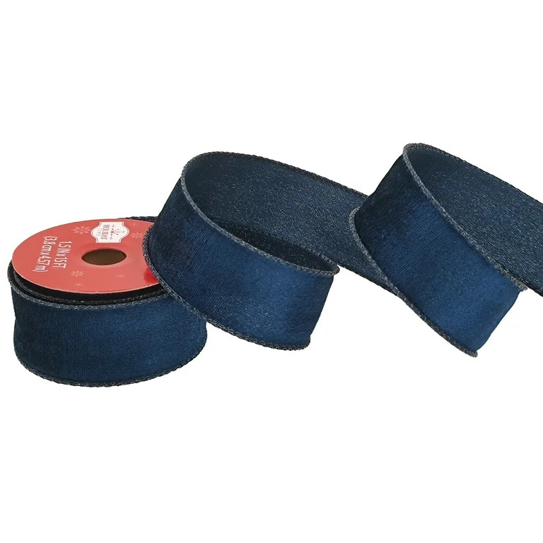 Blue Velvet Wired Christmas Ribbon, 1.5" x 15', by Holiday Time | Walmart (US)