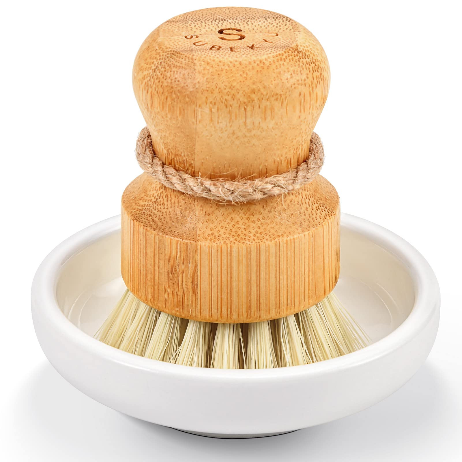 SUBEKYU Bamboo Dish Scrub Brush for Kitchen Sink, Natural Wooden Washing Dish Brush Scrubber with... | Amazon (US)