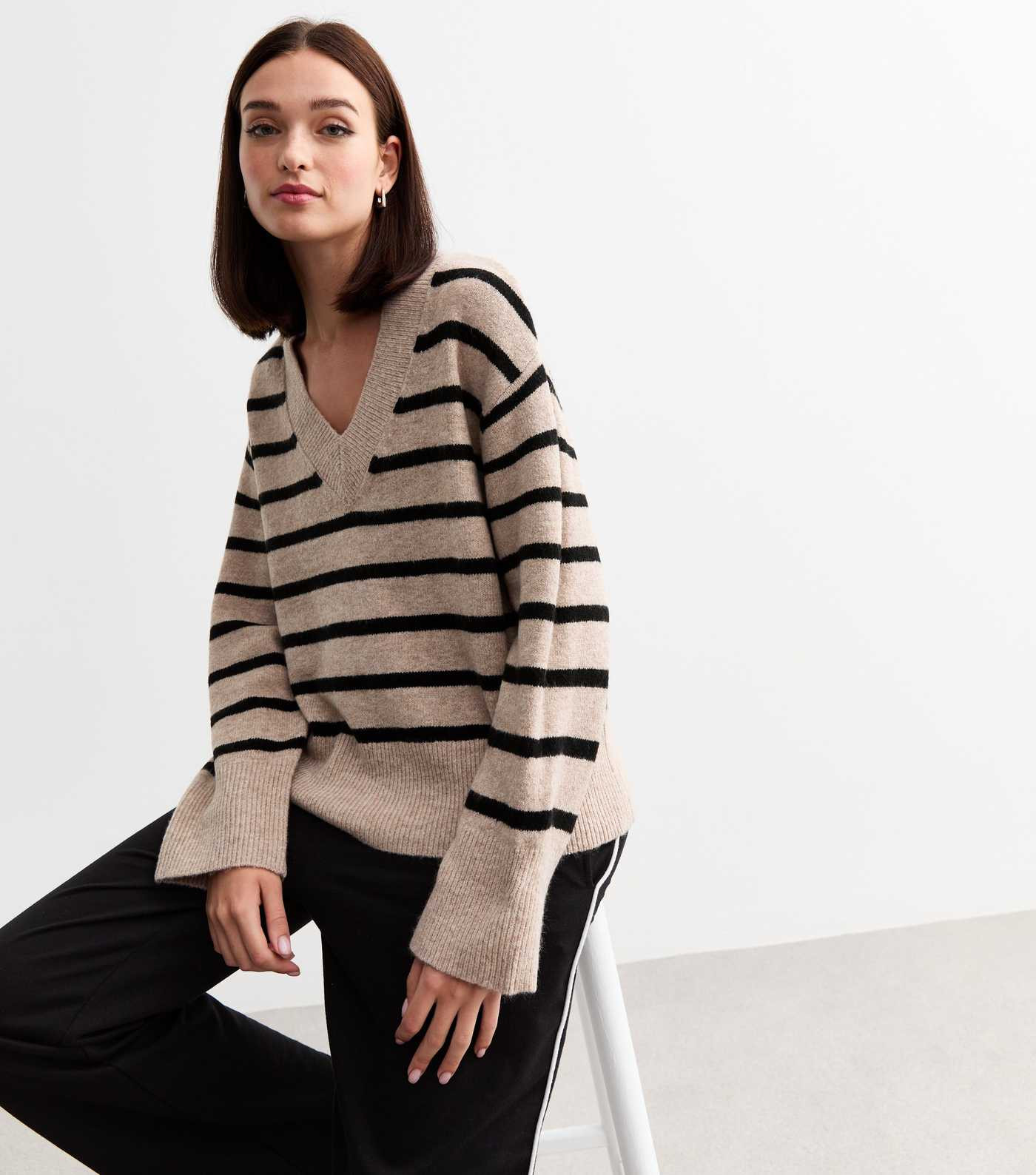Brown Stripe Oversize V Neck Jumper
						
						Add to Saved Items
						Remove from Saved Items | New Look (UK)