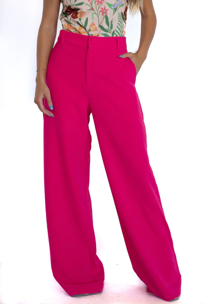 Suits You Perfectly Fuchsia Wide Leg Trouser | Apricot Lane Boutique