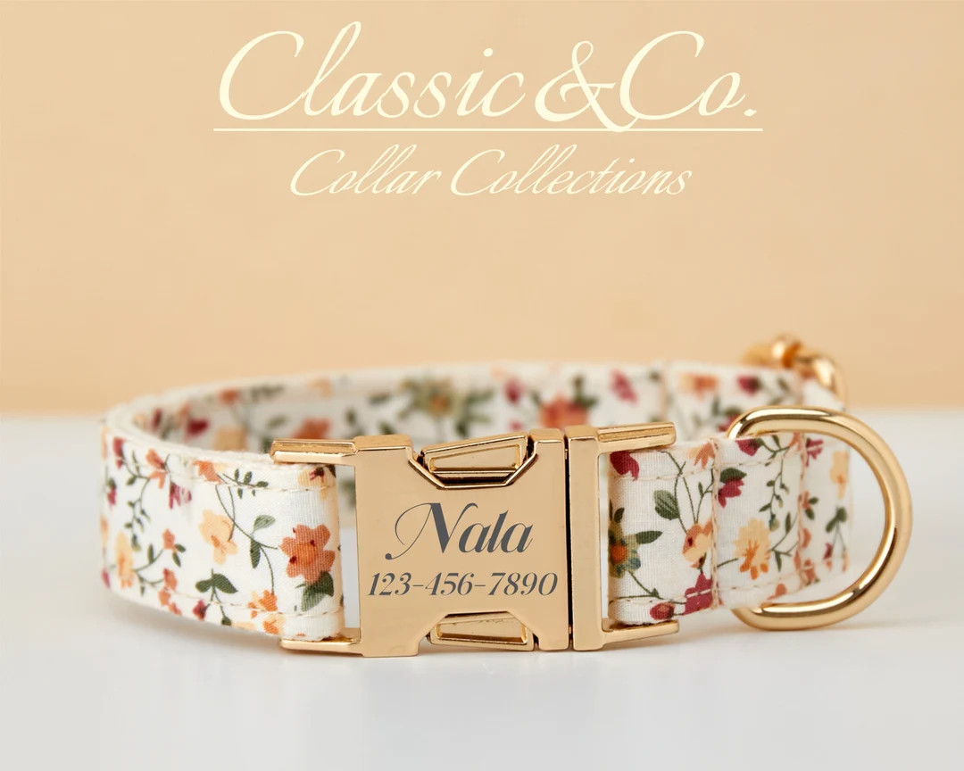 Floral Personalized Dog Collar Bow Tie Leash Set,custom Engraved Pet Name Metal Buckle,lilac Birt... | Etsy (US)