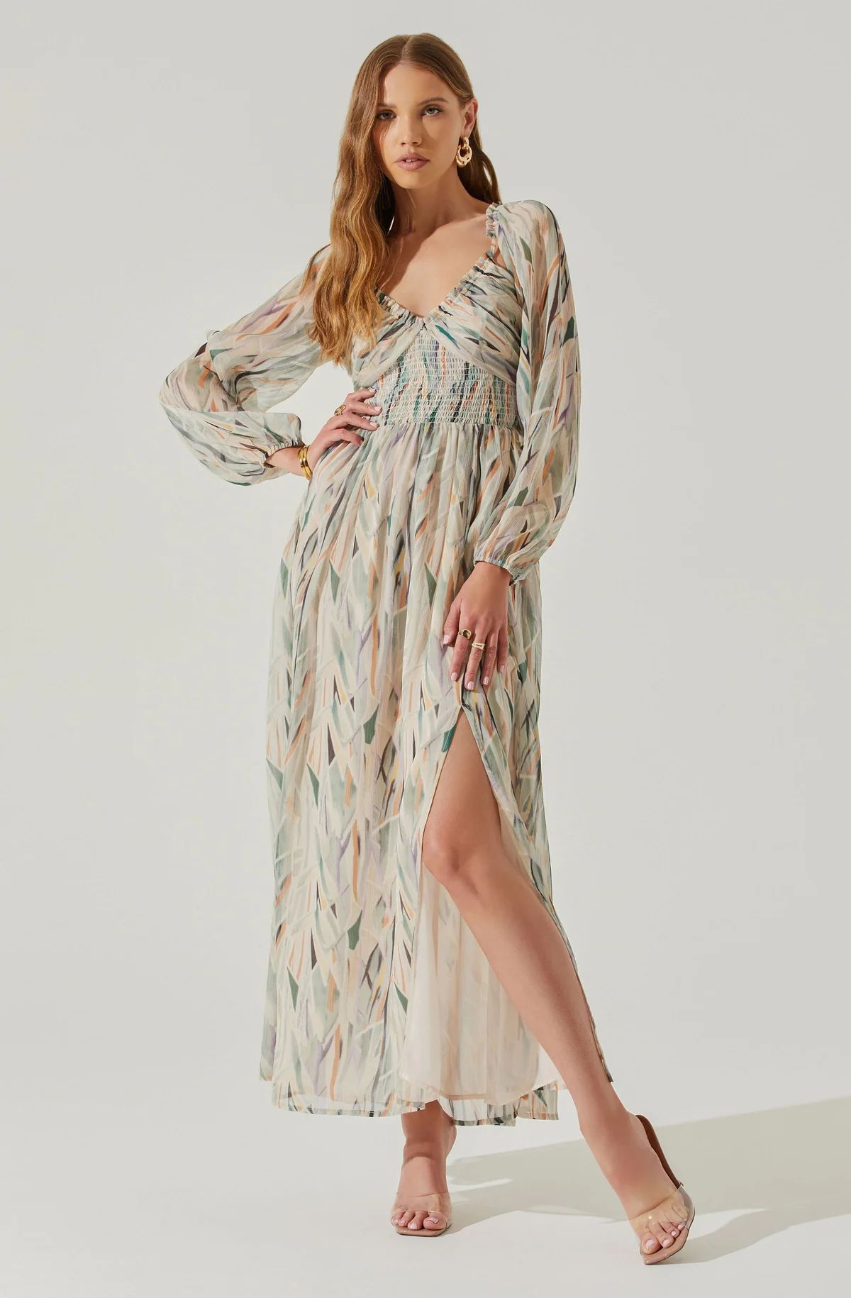 Jessamy Tie Neck Open Back Long Sleeve Maxi Dress | ASTR The Label (US)