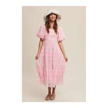 Flower Embroidered Puff Sleeve Tiered Maxi Dress | SHEIN