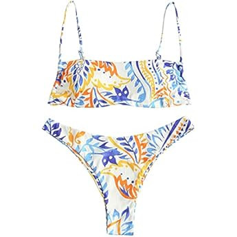 ZAFUL Womens Two Piece Padded Ribbed Cami Bikini Set Swimsuit Bathing Suits | Amazon (US)