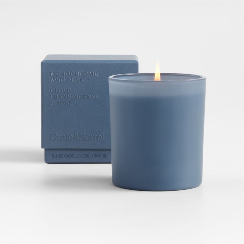 Monochrome No. 6 Blue Dusk 1-Wick Scented Candle - Clove, Frankincense and Rose + Reviews | Crate... | Crate & Barrel