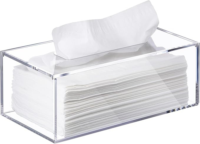Clear Tissue Box, Acrylic Facial Tissue Box Holder Rectangular Bathroom Tissue Holder, Modern Tis... | Amazon (US)