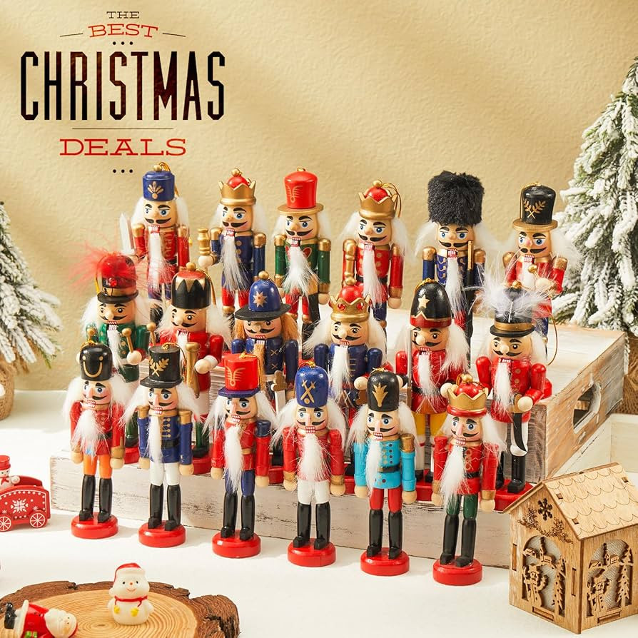Liliful Christmas Nutcracker Ornament Set 18 Pcs Nutcracker Soldier Christmas Decoration Wooden H... | Amazon (US)