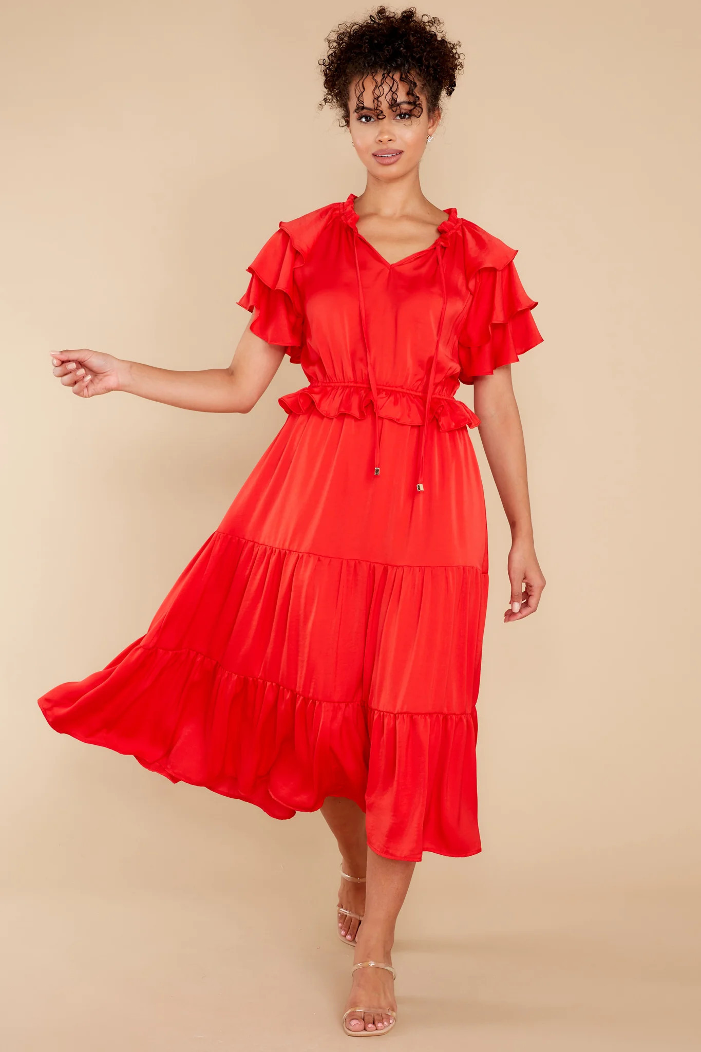 Frilled With You Red Midi Dress | Red Dress 