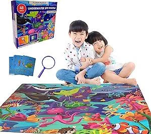 Underwater Spy Puzzle with Flashcards and Magnifying Glass 2ft x 3ft - Large 48 Piece Floor Puzzl... | Amazon (US)