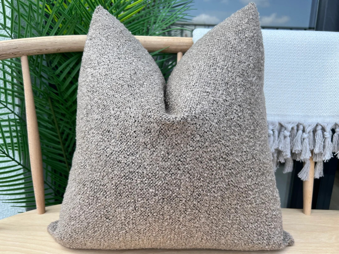 Taupe Boucle Pillow Cover, Textured Boucle Pillow Cushion, Euro Sham Pillow, Woven Taupe Boucle P... | Etsy (US)