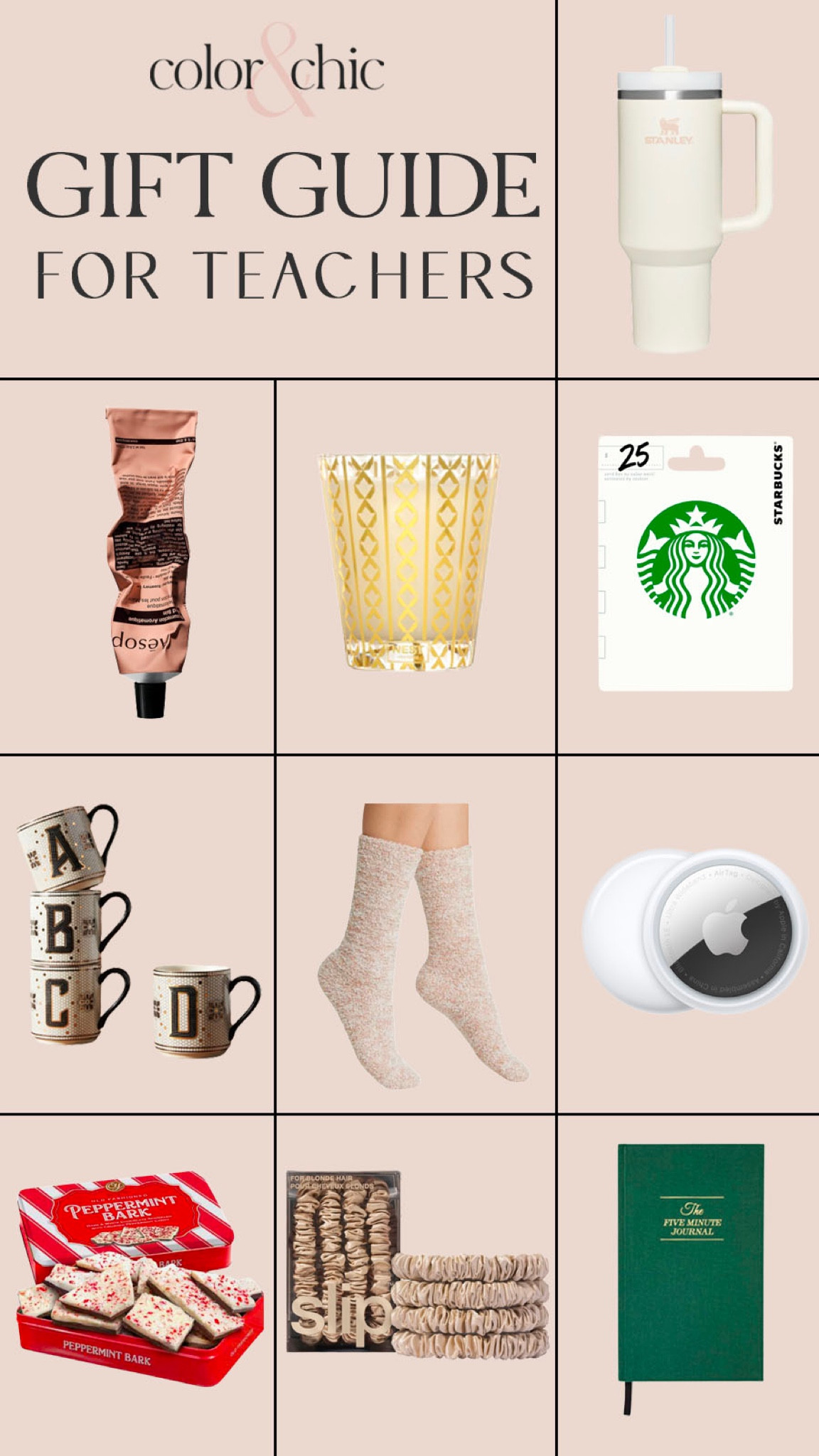 Holiday gift guide for teachers! Including holiday candle, Apple air tag, Aesop, barefoot dreams socks and more.  Would be great for coworker gifts, also 

#LTKHoliday #LTKGiftGuide