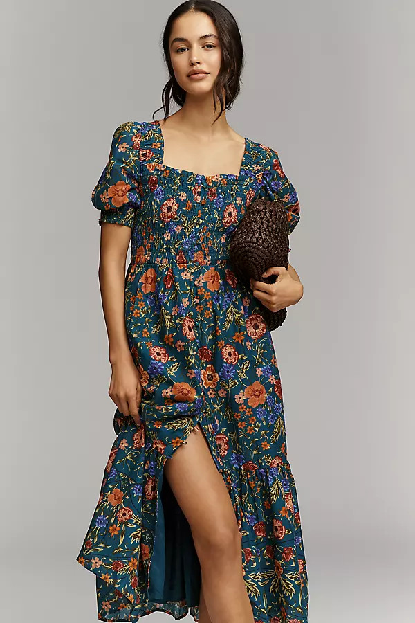 Peregrine Cotton Puff-Sleeve Midi Dress | Anthropologie (US)