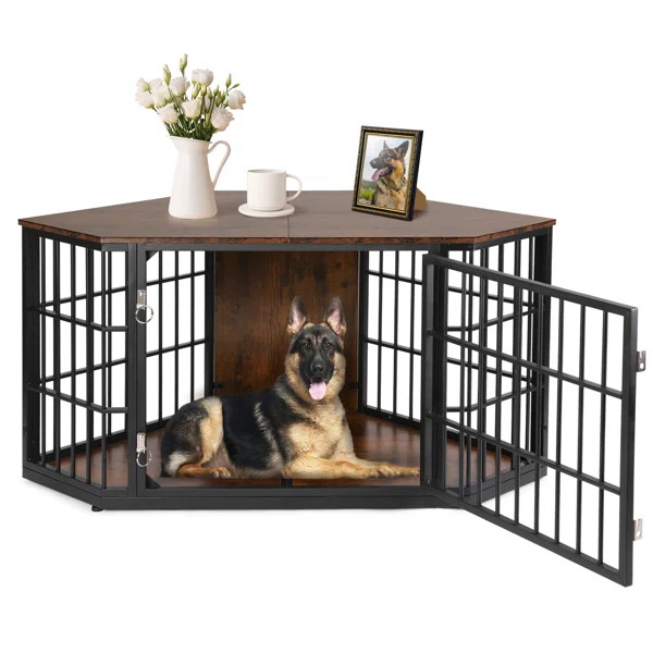 Dog Crate Furniture Corner, Heavy Duty Dog Kennel Indoor, Wooden End Table Dog Crate, Modern Deco... | Wayfair North America