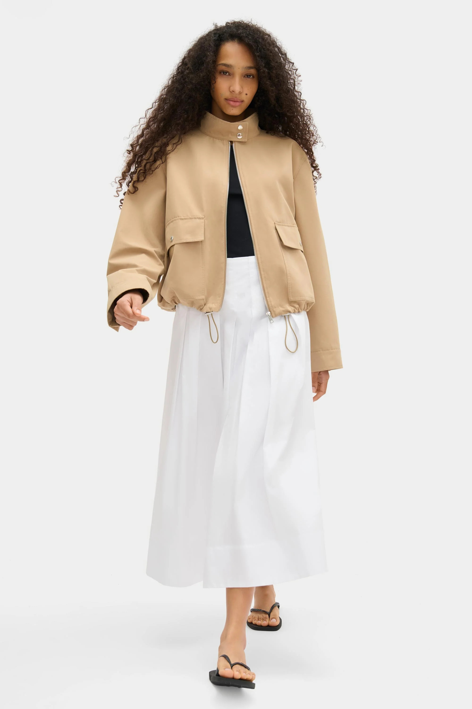 ALIGNE Funnel Neck Boxy Jacket - Beige | Brody | ALIGNE USA