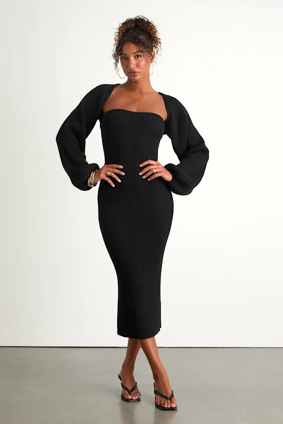 Autumn Aura Black Ribbed Two-Piece Sweater Dress | Lulus