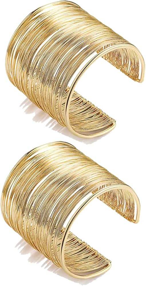 2-8 Pcs Cuff Bangle Bracelet for Women Open Wide Wire Bracelets Gold Wrist Cuff Wrap Bracelet Adj... | Amazon (US)