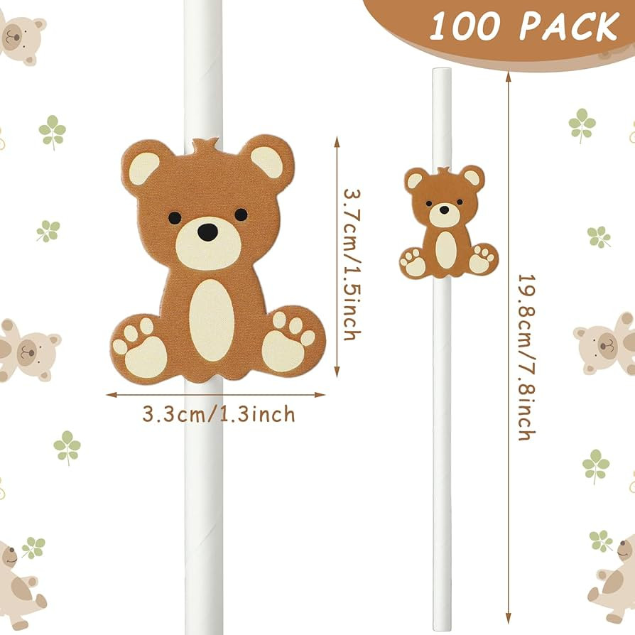 100 Pcs Bear Paper Straws Little Cutie Snowflake Disposable Drinking Paper Straws for Little Cuti... | Amazon (US)