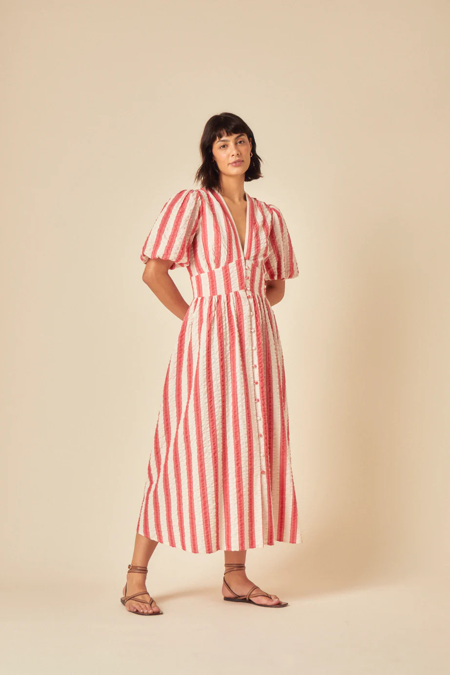 Red Striped Short Sleeve Starlight Midi Dress | Nobody's Child