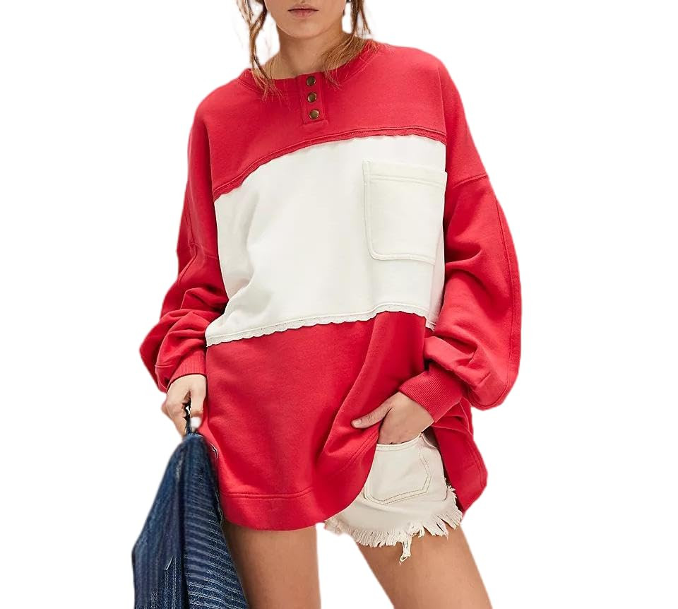 VAOYIU Womens Oversized Colorblock Pullover Sweatshirt Long Sleeve Crewneck with Pocket Casual Vi... | Amazon (US)