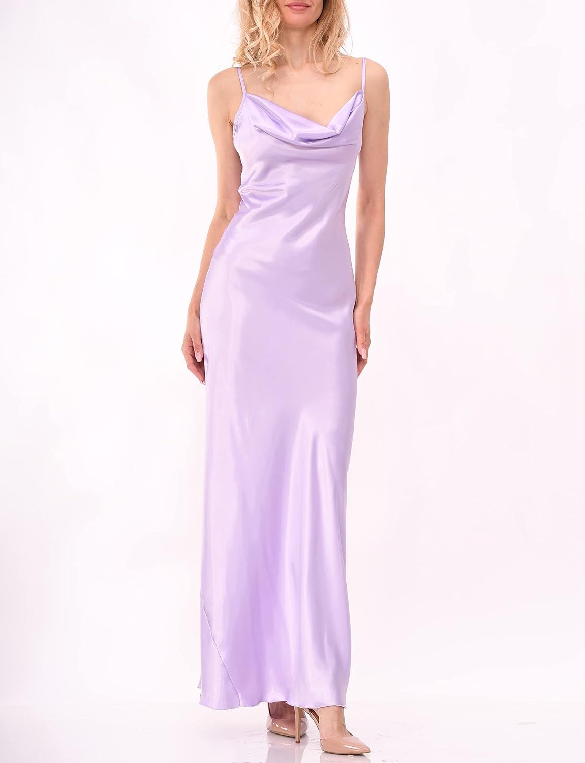LBISSE Satin Cowl Neck Slip Maxi Dress | Amazon (US)
