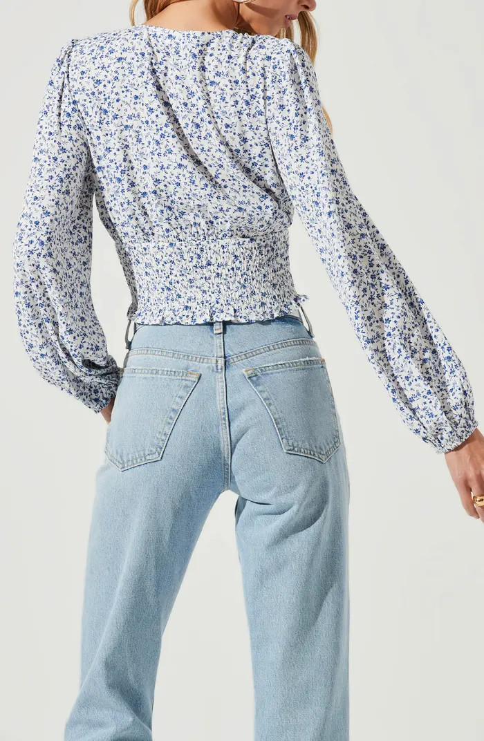 V-Neck Smocked Waist Long Sleeve Top | Nordstrom Rack