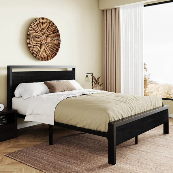 Metal Frame Platform Bed with Wood Headboard | Wayfair North America