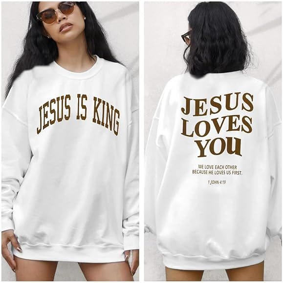 ASTANFY Christian Sweatshirt Women Jesus Loves You Sweatshirt Jesus Is King Hoodie Jesus Faith Shirts Religious God Pullover | Amazon (US)
