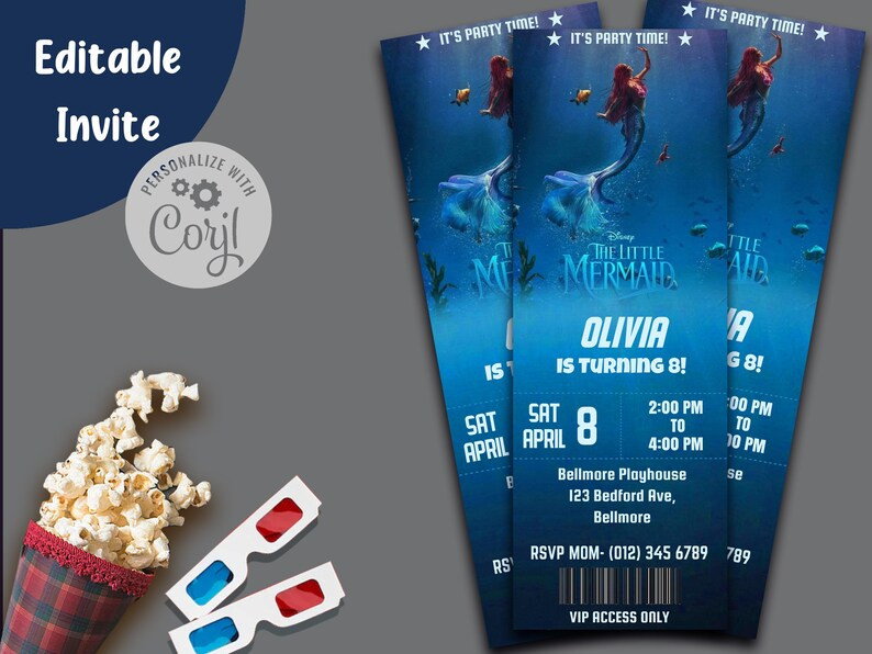 The Little Mermaid Birthday Invitation Little Mermaid Movie Ticket Invitation Ariel Birthday Part... | Etsy (US)