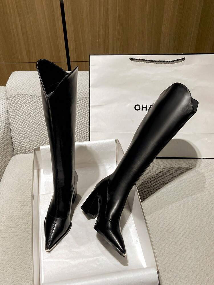 2025 High Quality Hot Selling Autumn New Mid-Heel Thick Heel Tall Boots, Versatile Fashion Over-The-Knee Boots, Elegant Minimalist High Heels For Women | SHEIN