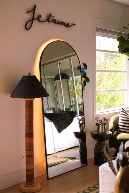 Amazon arched mirror! This is the larger size. The green accent chair, accent table, rug, and faux fiddle are amazon home finds as well! Z#meandmrjones 

#LTKfindsunder100 #LTKfindsunder50 #LTKhome