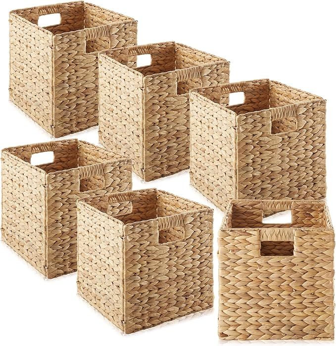 Casafield 10.5" x 10.5" Water Hyacinth Storage Baskets, Natural - Set of 6 Collapsible Cube Organ... | Amazon (US)