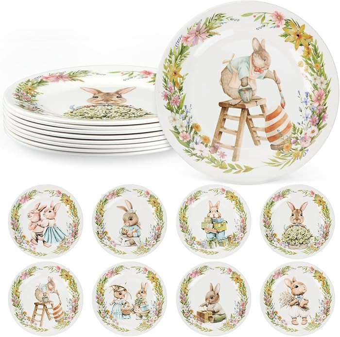 8 Pcs Easter Salad Plates Bunny Dishes 8" 10" Melamine Easter Dinnerware Sets Assorted Designs Ce... | Amazon (US)