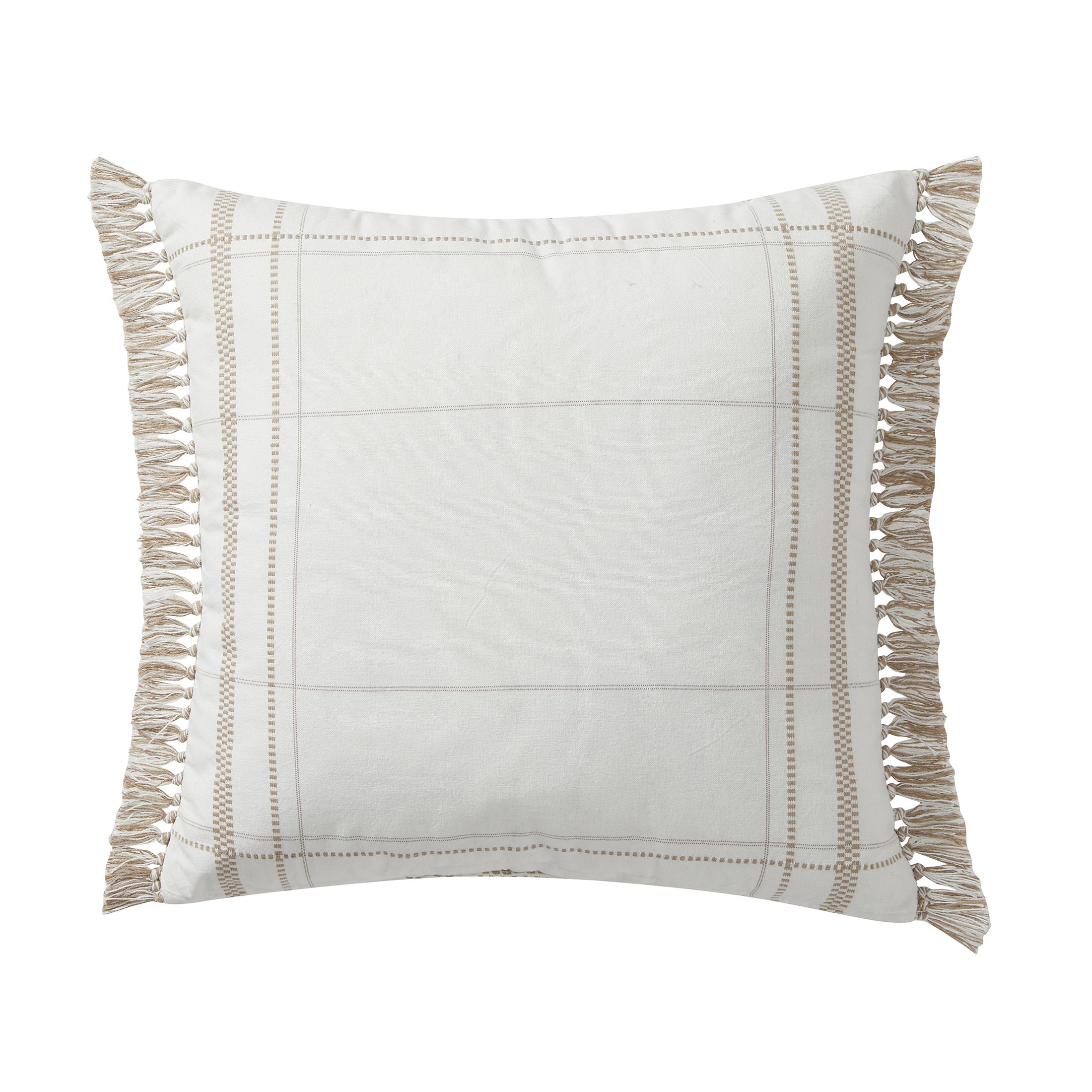 My Texas House 20" x 20" Taupe Alina Fringe Reversible Cotton Decorative Pillow | Walmart (US)