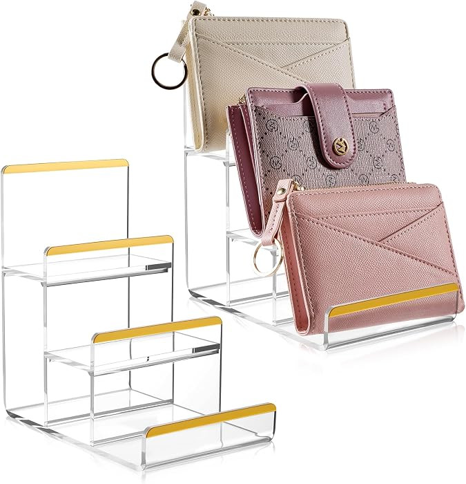 2 Pack 3-Tier Wallet Display Stands, Acrylic Purse Display Stand, 4MM Thick Clear Clutch Holder R... | Amazon (US)