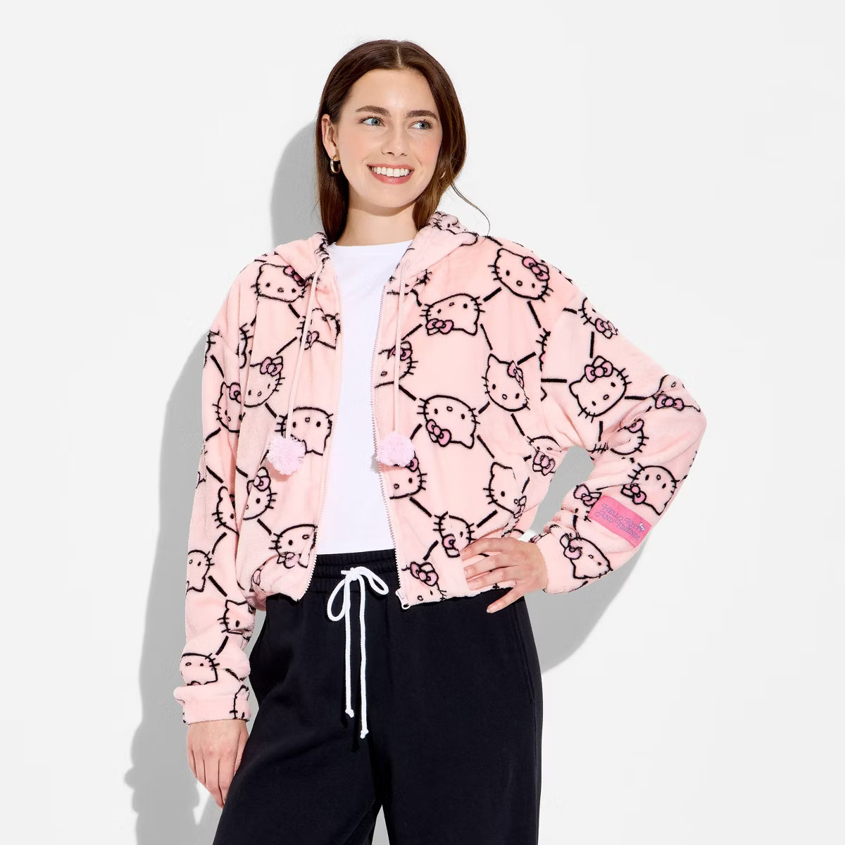 Women's Hello Kitty Zip-Up Graphic Hoodie - Pink S | Target