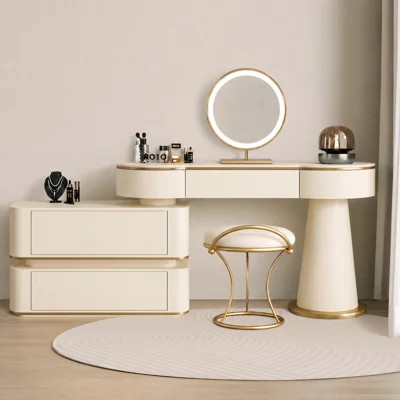 Large Vanity Desk with Mirror & Stool​,Modern Cream White Dressing Table for Bedroom, Makeup Desk with 5 Drawer Storage for Women/Girls | Wayfair North America