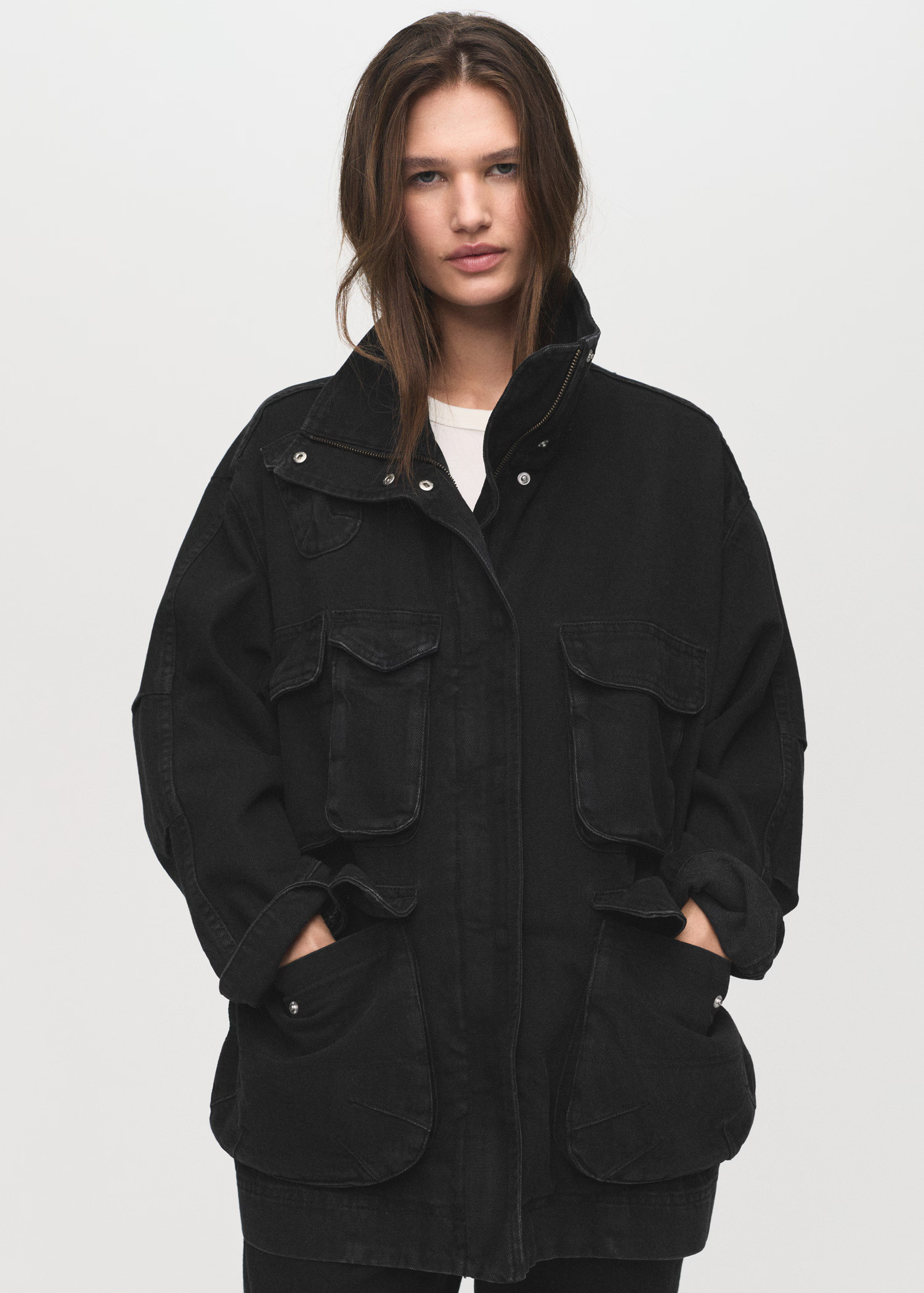 Oversized denim parka with pockets - Women | MANGO United Kingdom | MANGO (UK)