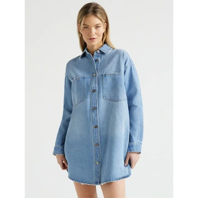 Scoop Women's Denim Shirt Dress, Sizes XS-XXL | Walmart (US)