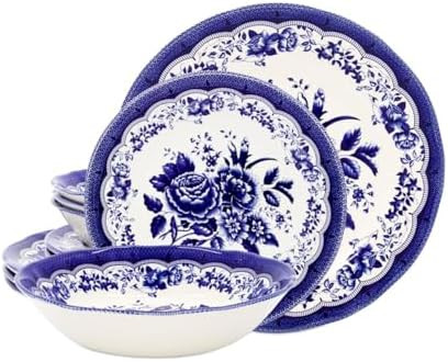 Tudor Royal 12-Piece Porcelain Dinnerware Set for 4 — Victoria Blue Floral Design | Dinner Plat... | Amazon (US)