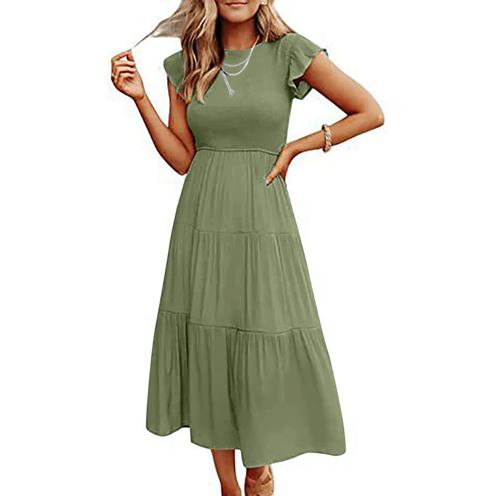 jovati Summer Dress for Women with Sleeves Womens Summer Solid Color Temperament Flying Sleeves L... | Walmart (CA)